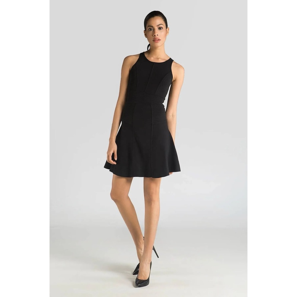 Milly Knit Paneled Sleeveless Fit & Flare Mini Dress in Black Size Small